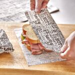 custom sandwich wrapping paper with business logo in focus