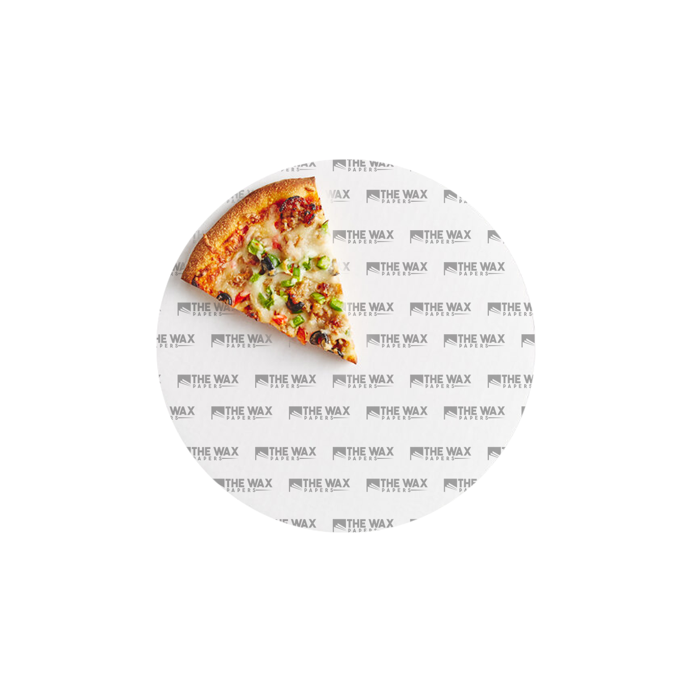 custom printed pizza liner sheet with logo and a full pizza on top